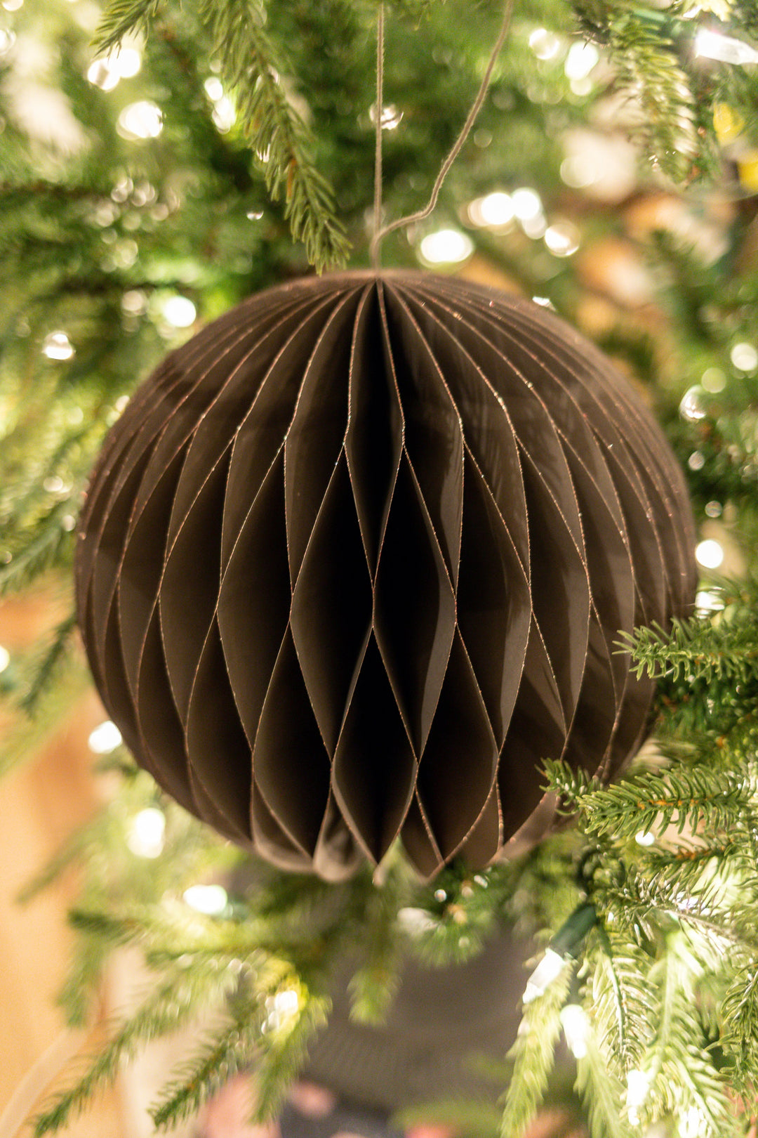 Wish Paper Decorative Ball Ornament - Taupe with Rose Gold Glitter Edges