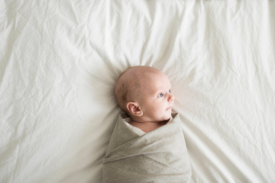 Linen Swaddle Blanket in Earth Stripe