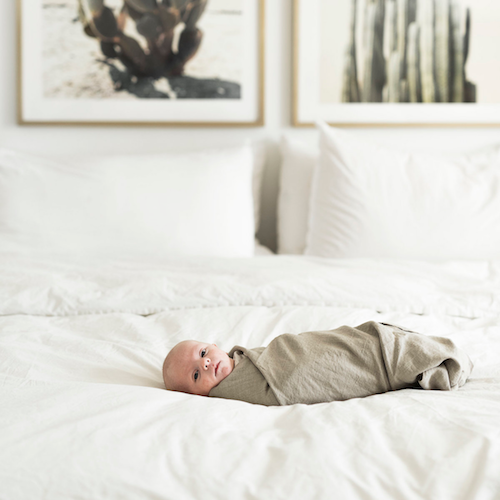 Linen Swaddle Blanket in Earth Stripe